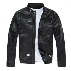 Men's Leather Slim-fit Motorcycle Goatskin Leather Jacket Cowhide