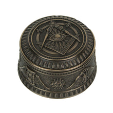 Carica l&#39;immagine nel visualizzatore di Gallery, Masonic Eye of Providence Symbol Bronze Finish Round Trinket Box Freemasons-Masonic Trinket Box for Masons