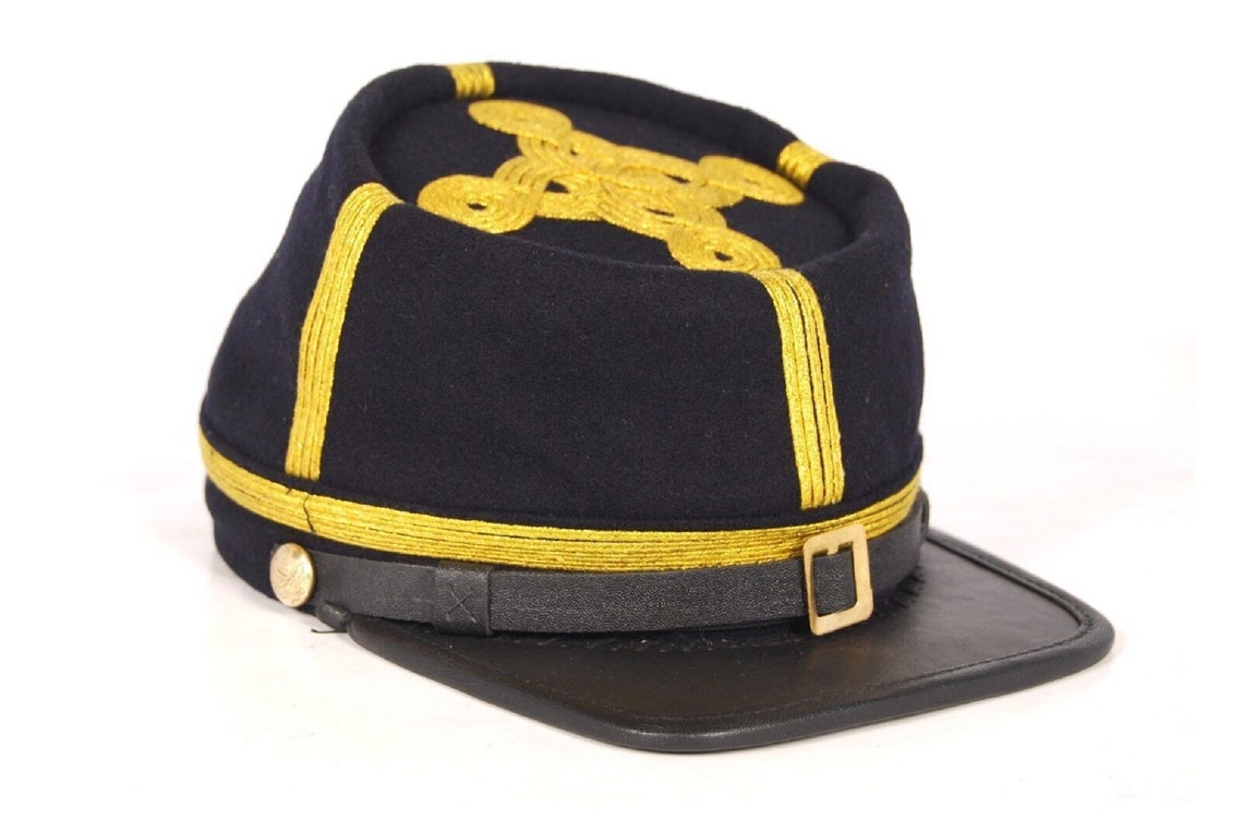 Civil War Union General's Leather Peak Kepi, Complete Navy blue with 4