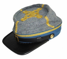Load image into Gallery viewer, Civil War Confederate Infantry Major&#39;s Leather Peak Kepi, Grey/Sky Band 3 rows