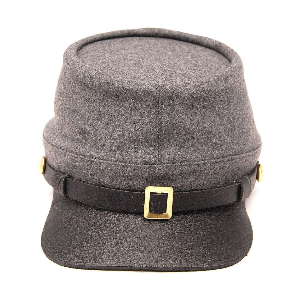 Civil War CONFEDERATE Grey Curved Leather Peak Kepi Plain Kepi Hat All ...