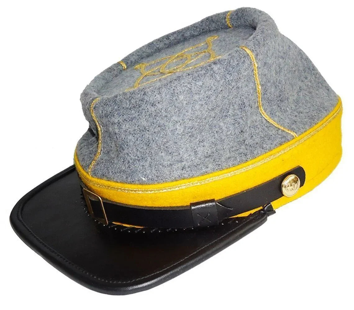 Civil War Cavalry 1st 2nd Lieutenant's Leather Peak kepi,Grey/Yellow 1