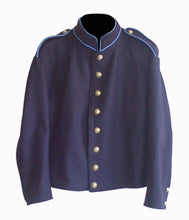 Load image into Gallery viewer, Civil war Union Infantry Shell jacket with shoulder straps &amp; Sky Trim Civil War union Soldiers wool sack coat Navy blue US military War jackets Wool jacket Cavalry Shell Jacket Shell Jacket military Jacket Confederate jackets Confederate coat&quot;