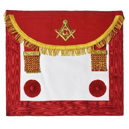 Scottish Master Mason Handmade Embroidery Apron with Rosettes - Red | Regalia Lodge