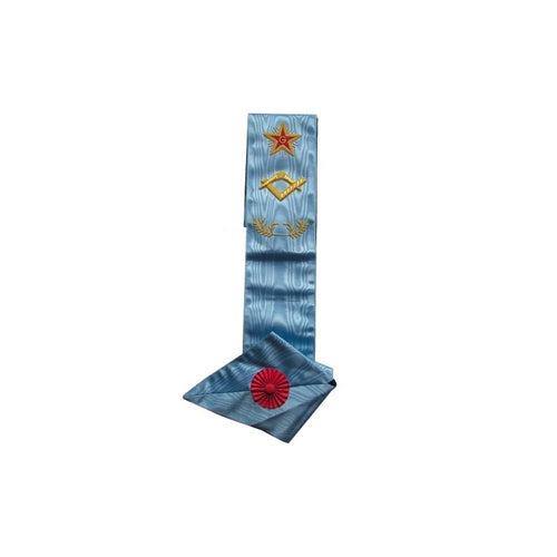 Masonic sash – Traditional French Rite – Master – Square-and-compass + G + Flaming star – Mourning back | Regalia Lodge