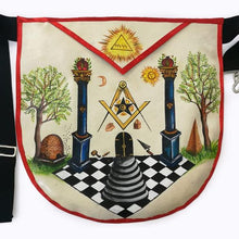 Charger l&#39;image dans la galerie, The Two Pillars of Jachin and Boaz Hand-Painted Masonic Lambskin Apron | Regalia Lodge