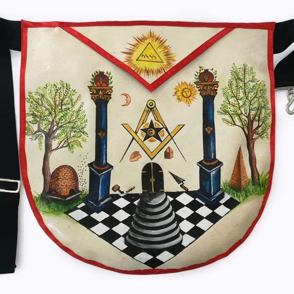 The Two Pillars of Jachin and Boaz Hand-Painted Masonic Lambskin Apron | Regalia Lodge