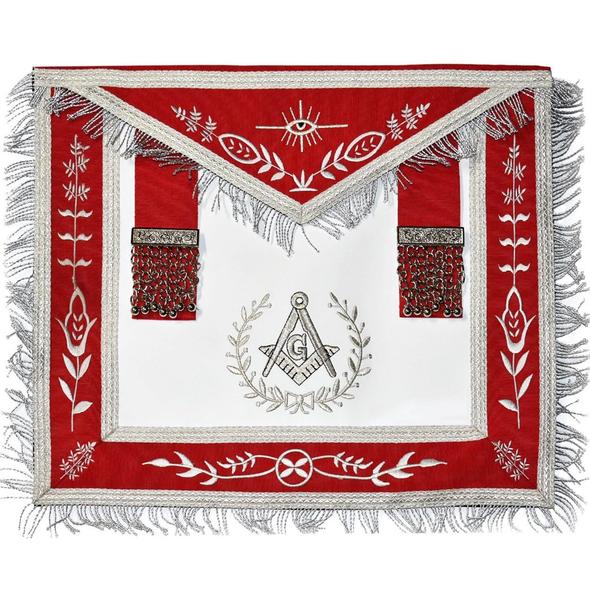Masonic Blue Lodge Master Mason Silver Machine Embroidery Red Apron | Regalia Lodge