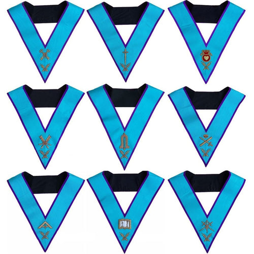 Masonic Memphis Misraim Officer Collars Set Of 9 Hand Embroidered | Regalia Lodge