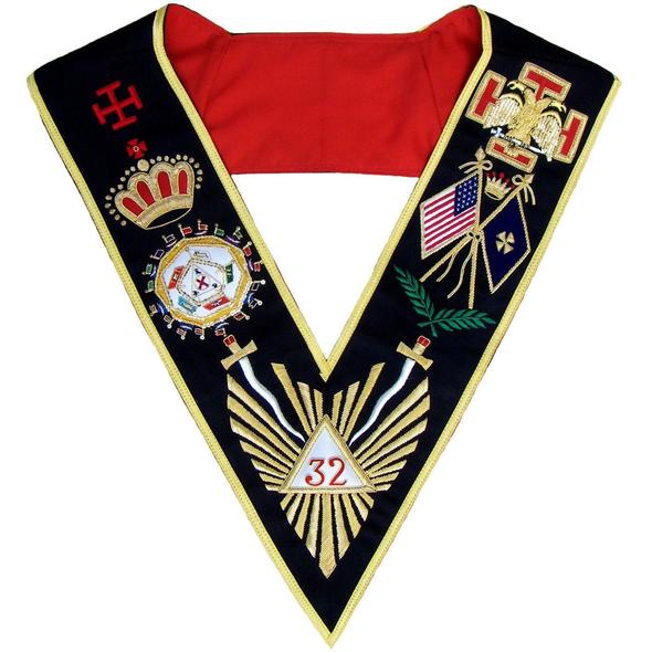 Masonic AASR Scottish Rite 32 Degree Collar Hand Embroidered - All Countries Flags | Regalia Lodge