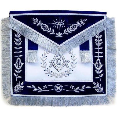 Masonic Master Mason Apron Silver Bullion Hand Embroidered Vine Work | Regalia Lodge